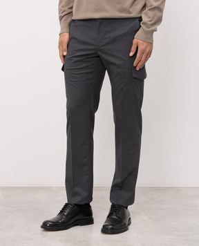 Stefano Ricci Grey wool cargo pants with emblem M1T6100580W501