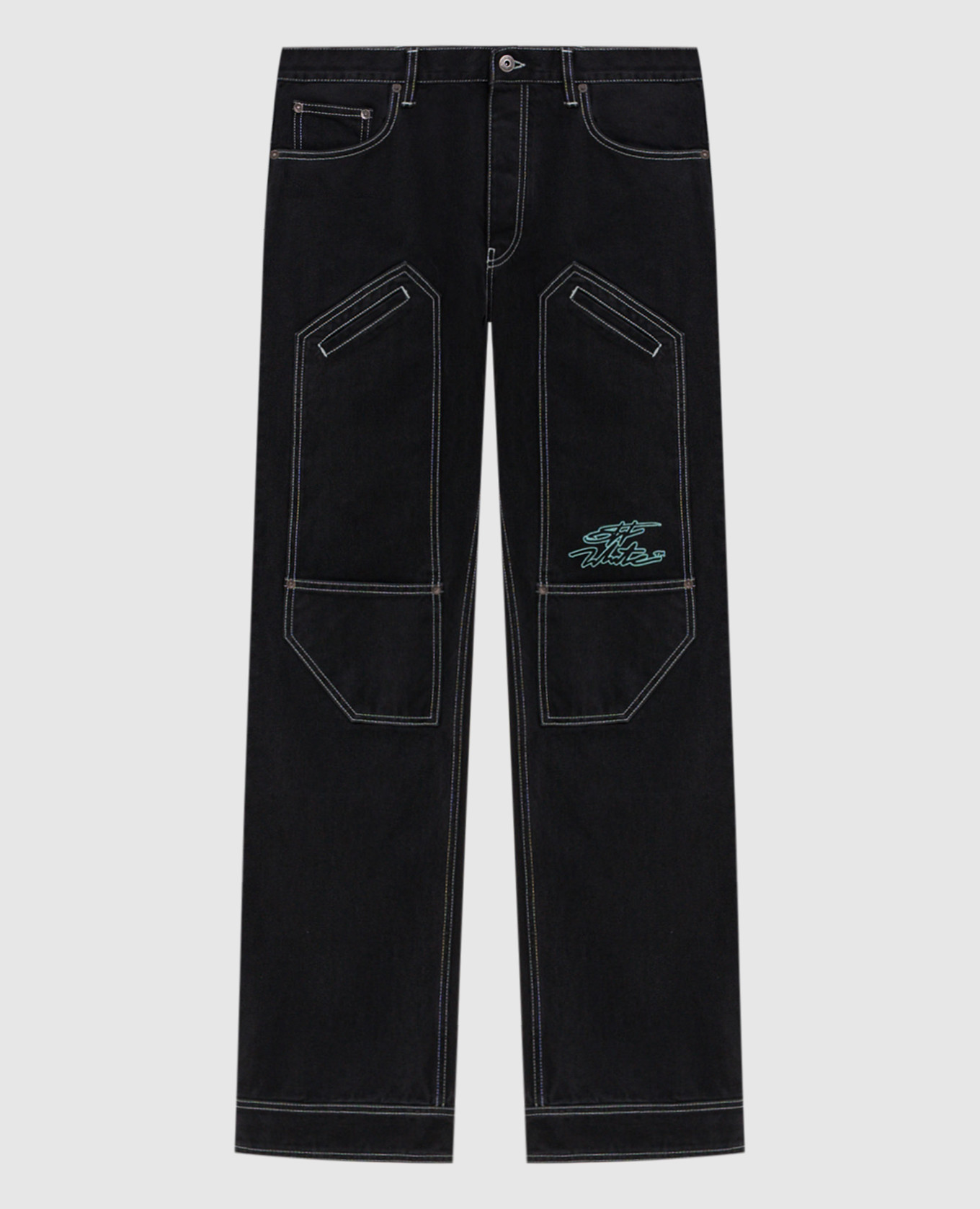 Black cargo jeans with logo print