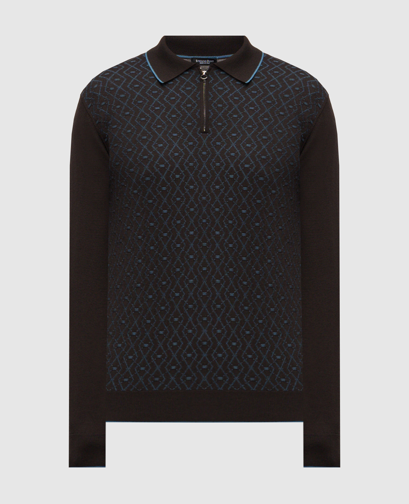 Brown wool and silk patterned polo shirt