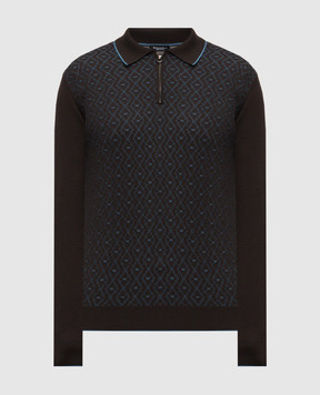 Stefano Ricci Brown wool and silk patterned polo shirt KE06010P30E25402