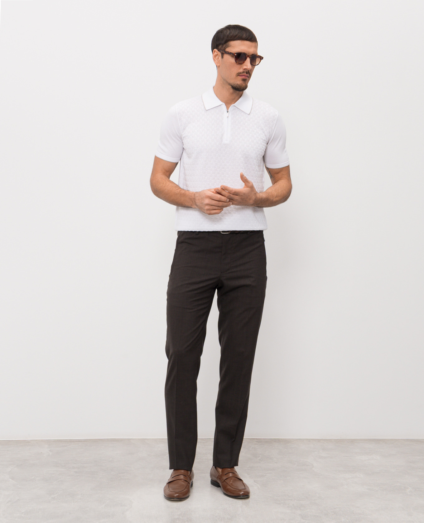 

White polo shirt with patterned silk Bertolo Cashmere