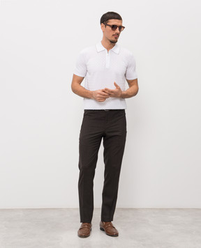 Bertolo Cashmere White polo shirt with patterned silk 902546002551
