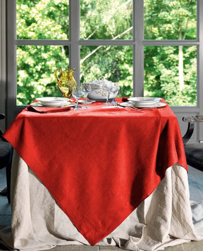 TESSITURA TOSCANA TELERIE Red linen tablecloth and napkin set TIZIANO NT120026040047