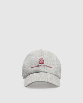 Brunello Cucinelli Grey wool cap with logo embroidery M038P9850