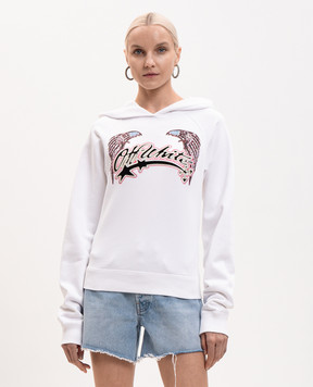 Off-White Double Eagle white hoodie with Swarovski crystals 29E00292T