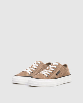 Brunello Cucinelli Brown suede sneakers with a monil chain MZSFG3221