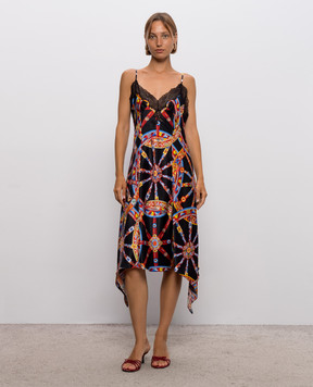 Dolce&Gabbana Black silk dress with branded print F617TTIS13Y