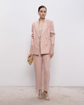 Peserico Pink double-breasted linen jacket with chain A0119902606