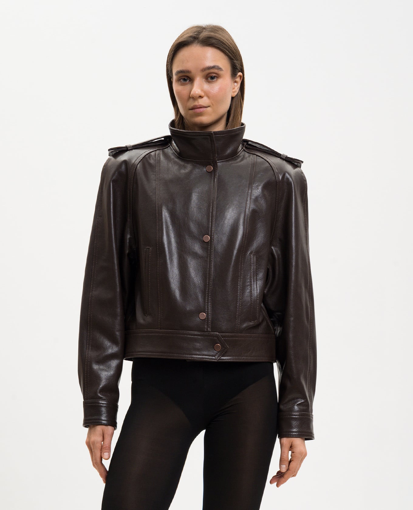 

Brown leather jacket with accent shoulders Babe Pay Pls