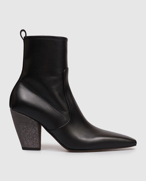 Brunello Cucinelli Black leather ankle boots with a monil chain MZSKC2600P