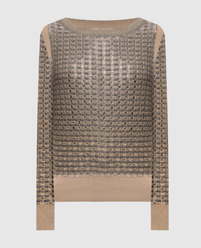 Ermanno Scervino Beige wool sweater with crystals D495M329CTEJY