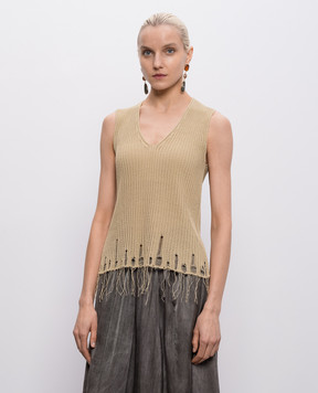 UMA WANG Beige top with fringe UK7140