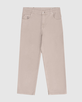 Brunello Cucinelli Children's beige jeans with logo patch B277PD317B