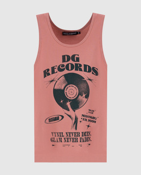 Dolce&Gabbana Pink ribbed top with DG Records print F8V40TGDDND