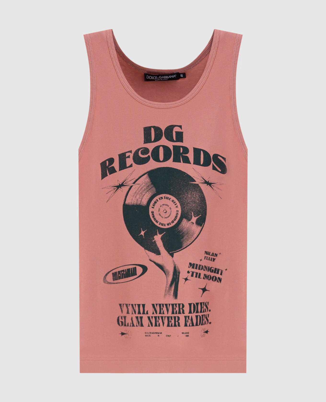 Pink ribbed top with DG Records print Dolce&Gabbana