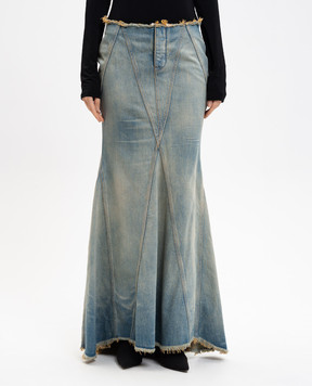 Off-White Blue maxi skirt with frayed effect 2YF02HF25DEN001