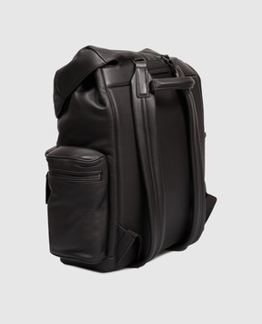 Ermenegildo Zegna Brown leather backpack with logo BACKPACKsh