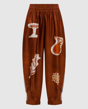 Alemais Soleil D'Amour brown silk pants 6319P