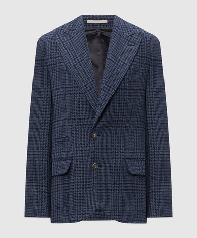 Blaue Kaschmirjacke mit Karomuster
