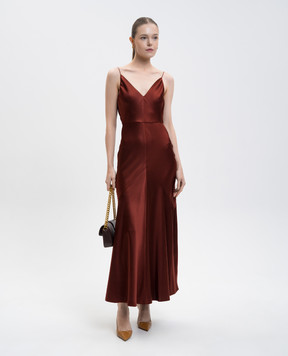 Gabriela Hearst Brigita brown silk midi dress 1254148S096