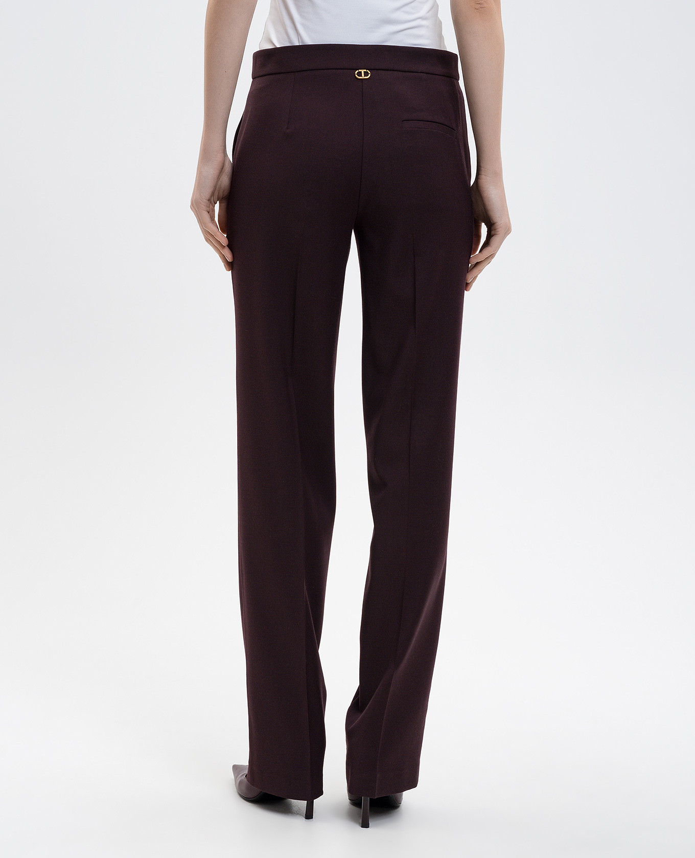 Burgundy wool pants with logo Twinset 4