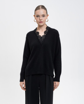 Twinset Black angora wool pullover with lace 252TT3380