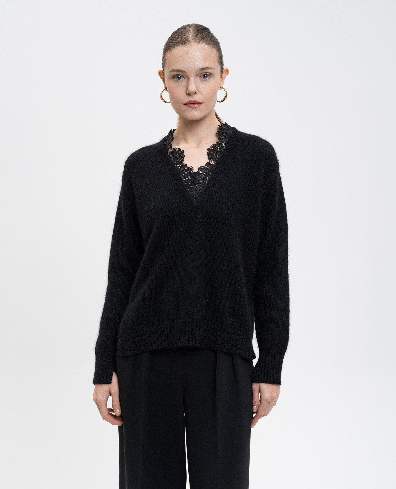 

Black angora wool pullover with lace Twinset