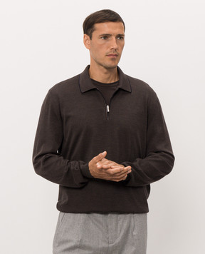 Bertolo Cashmere Brown silk and wool zip-up polo shirt 90263600258758