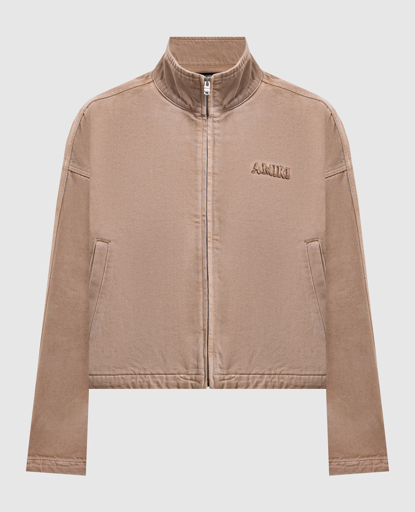 Beige denim jacket with logo patch