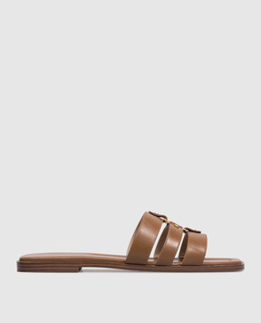 Twinset Brown leather flip-flops with logo engraving 261TCP038