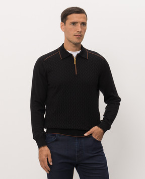 Stefano Ricci Black cashmere, silk and wool polo shirt K606438P30F26324