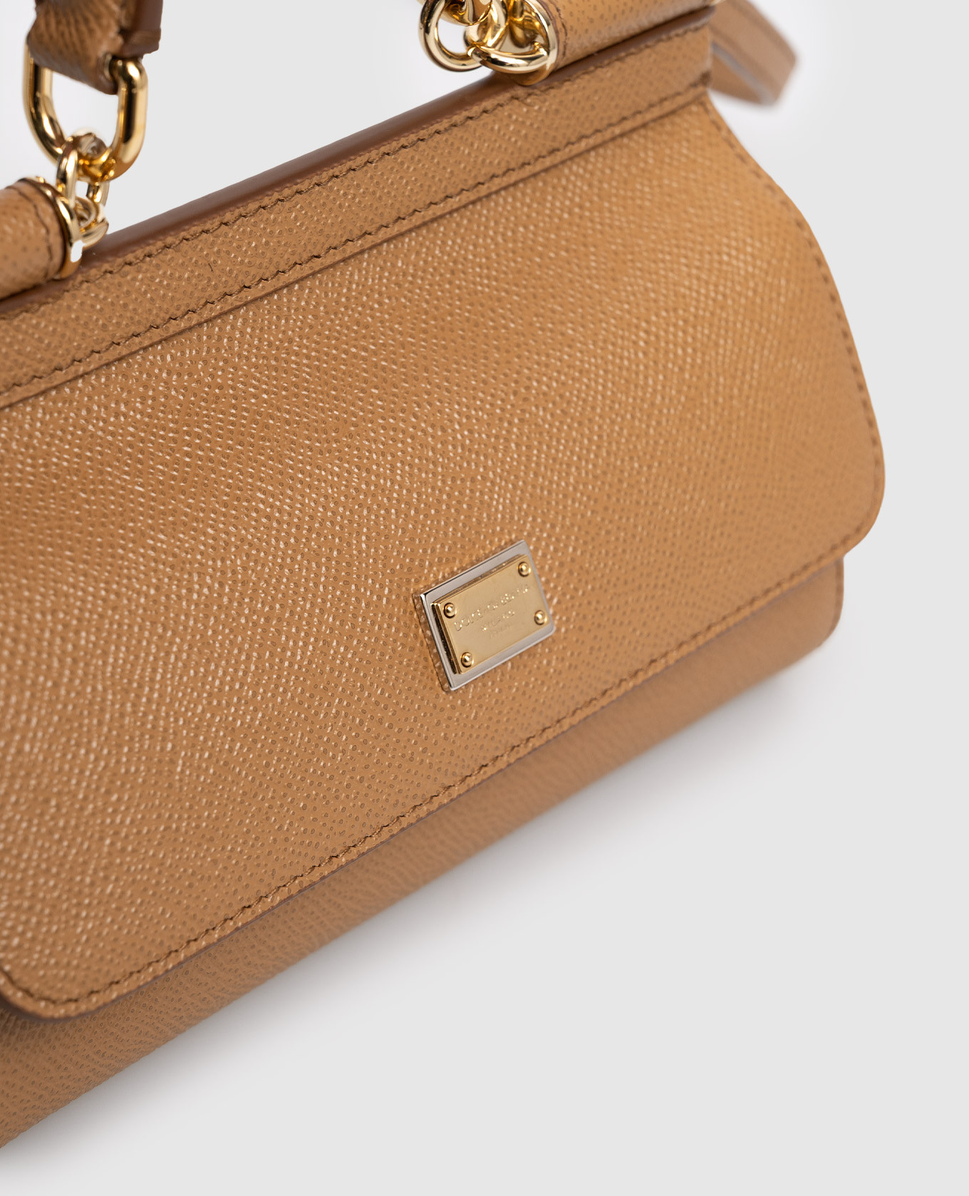 Sicily brown leather mini bag with logo Dolce&Gabbana 4