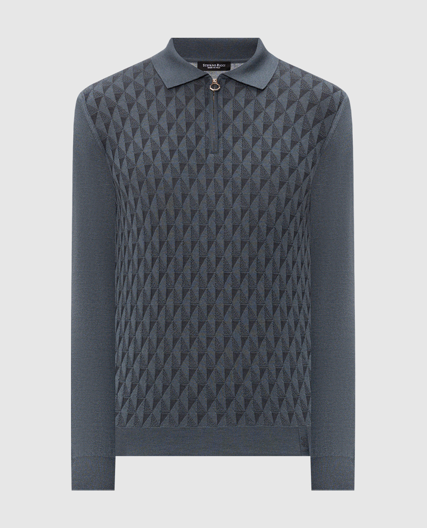 Gray wool, silk and cashmere patterned polo shirt