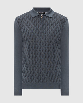 Stefano Ricci Gray wool, silk and cashmere patterned polo shirt KE08021P30E26371