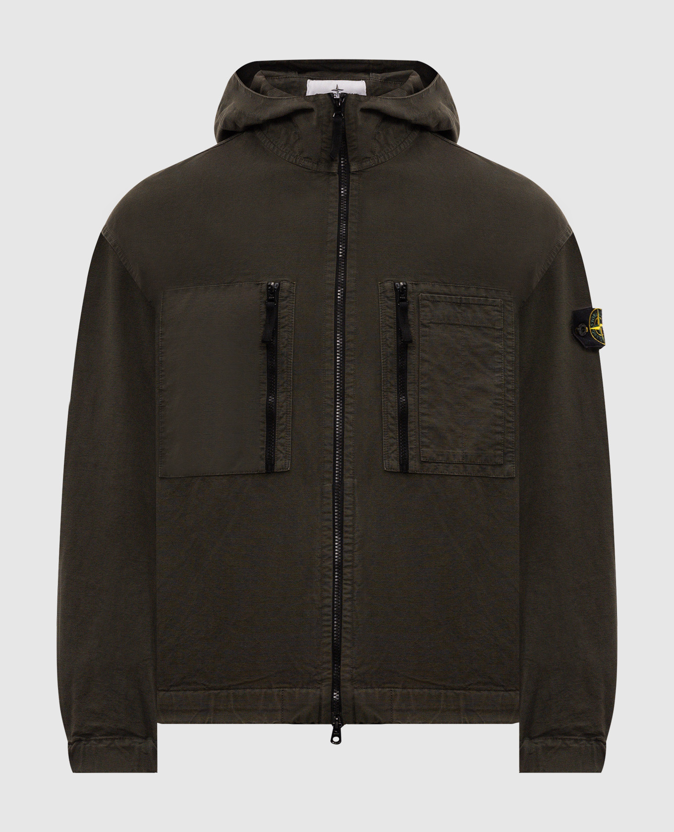 Khaki jacket with logo patch