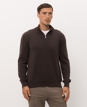 Bertolo Cashmere Brown cashmere sweater with zipper 400025000005