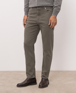 Brunello Cucinelli Khaki jeans with logo patch M277PO2090
