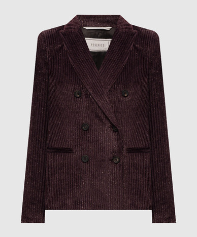Burgundy double-breasted corduroy jacket with lurex