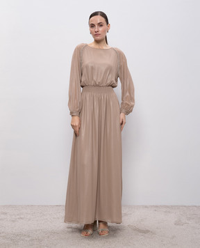 Peserico Beige maxi dress with monil chain E0223802361