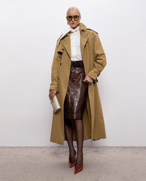 Saint Laurent Brown leather pencil skirt with belt 865021YCVD2