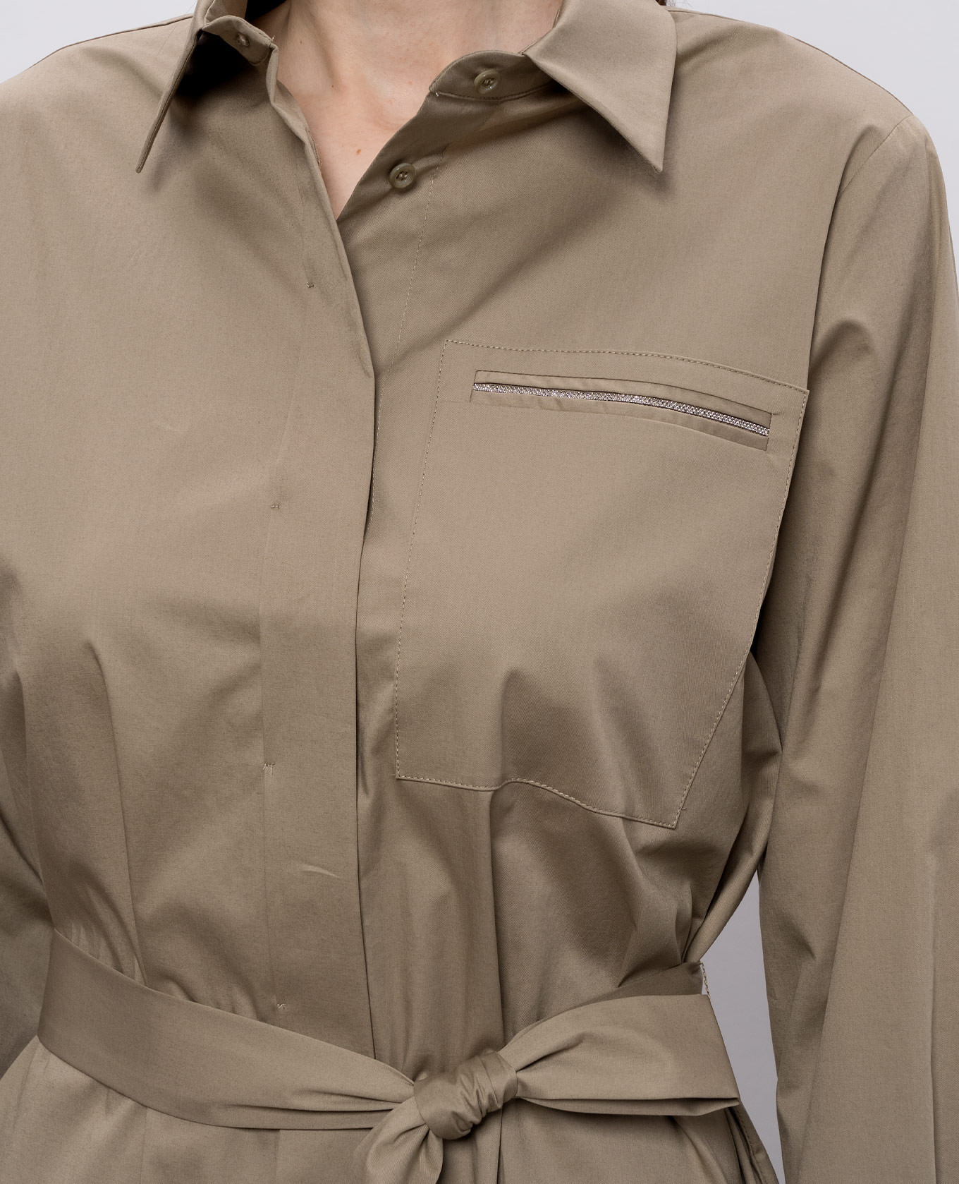 Khaki shirt dress with monili chain Peserico 4
