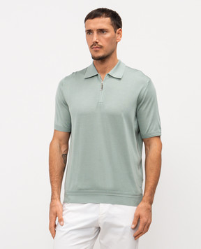 Stefano Ricci Green silk polo shirt with embroidered monogram logo K616215P31F26101