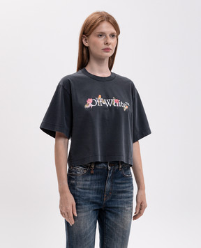 Off-White Grey cropped T-shirt with floral logo print 2FA00640T
