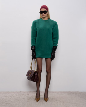 Saint Laurent Green silk mini dress with accent shoulders 848977Y5J30