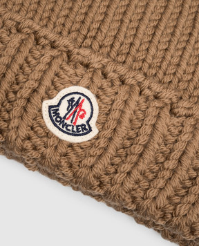 Moncler ENFANT Children's brown hat with logo patch L29543B00017M1172