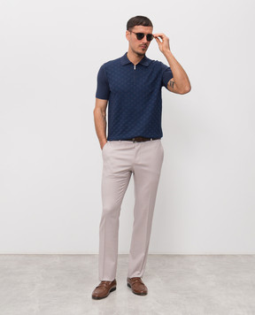 Bertolo Cashmere Blue polo shirt with patterned silk 902529002542