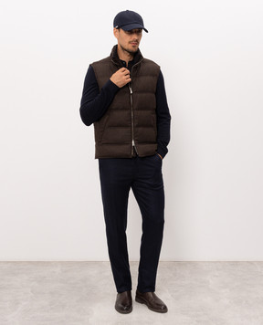 Enrico Mandelli Brown wool and cashmere down vest with logo embroidery 4T772A5804