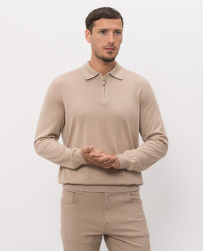 Stefano Ricci Beige cashmere and silk polo with zipper K606003Z40F26303