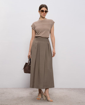 Peserico Brown midi skirt with linen A0511105435