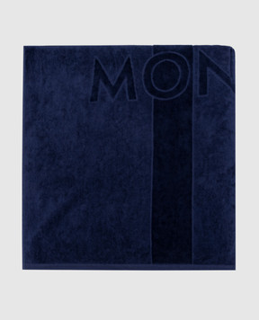 Moncler Blue terry beach towel with logo pattern L10913D000010U649